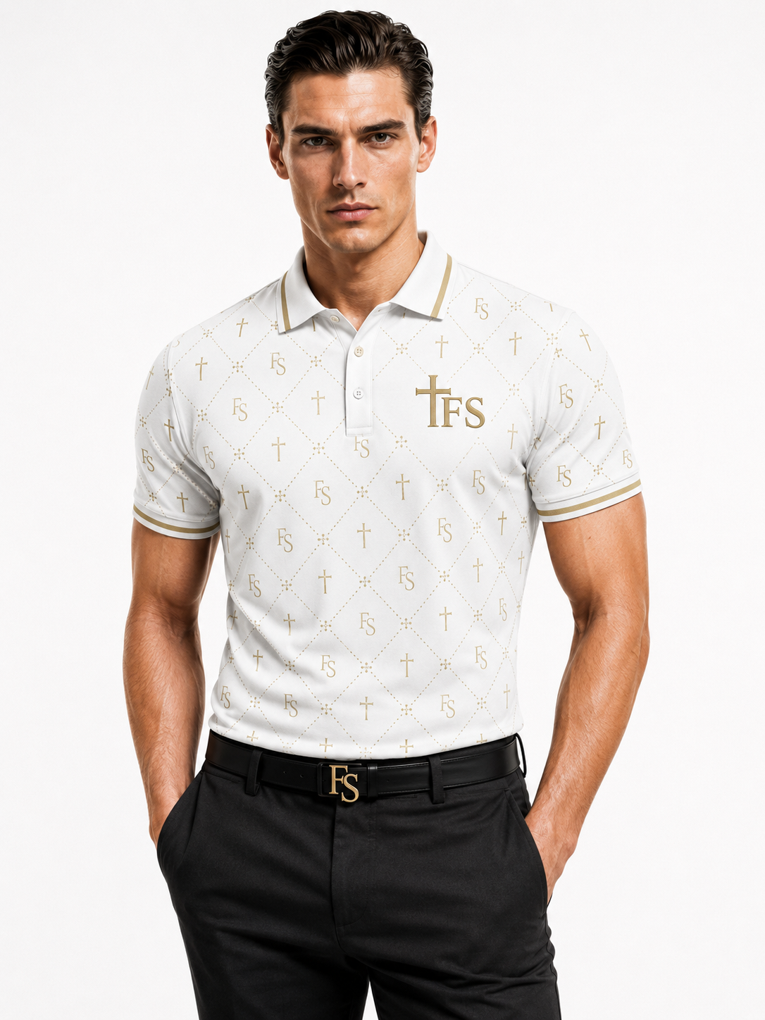 Men's white Kingdom Polo shirt - Full Salvation Apparel limited edition inaugural series