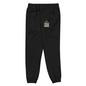 Praise God Christian Fleece Sweatpants Black Left Front - Full Salvation Apparel