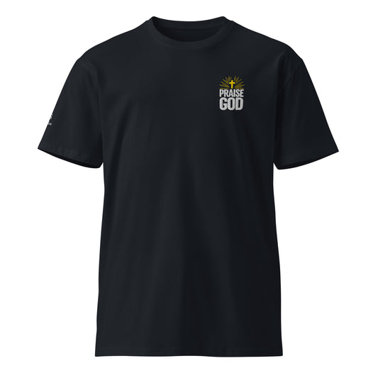 Praise God Christian Graphic Tee Navy Front - Full Salvation Apparel