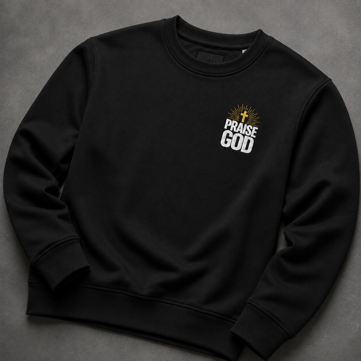 Praise God Glory Crewneck - ribbed collar and self-fabric neck tape detail