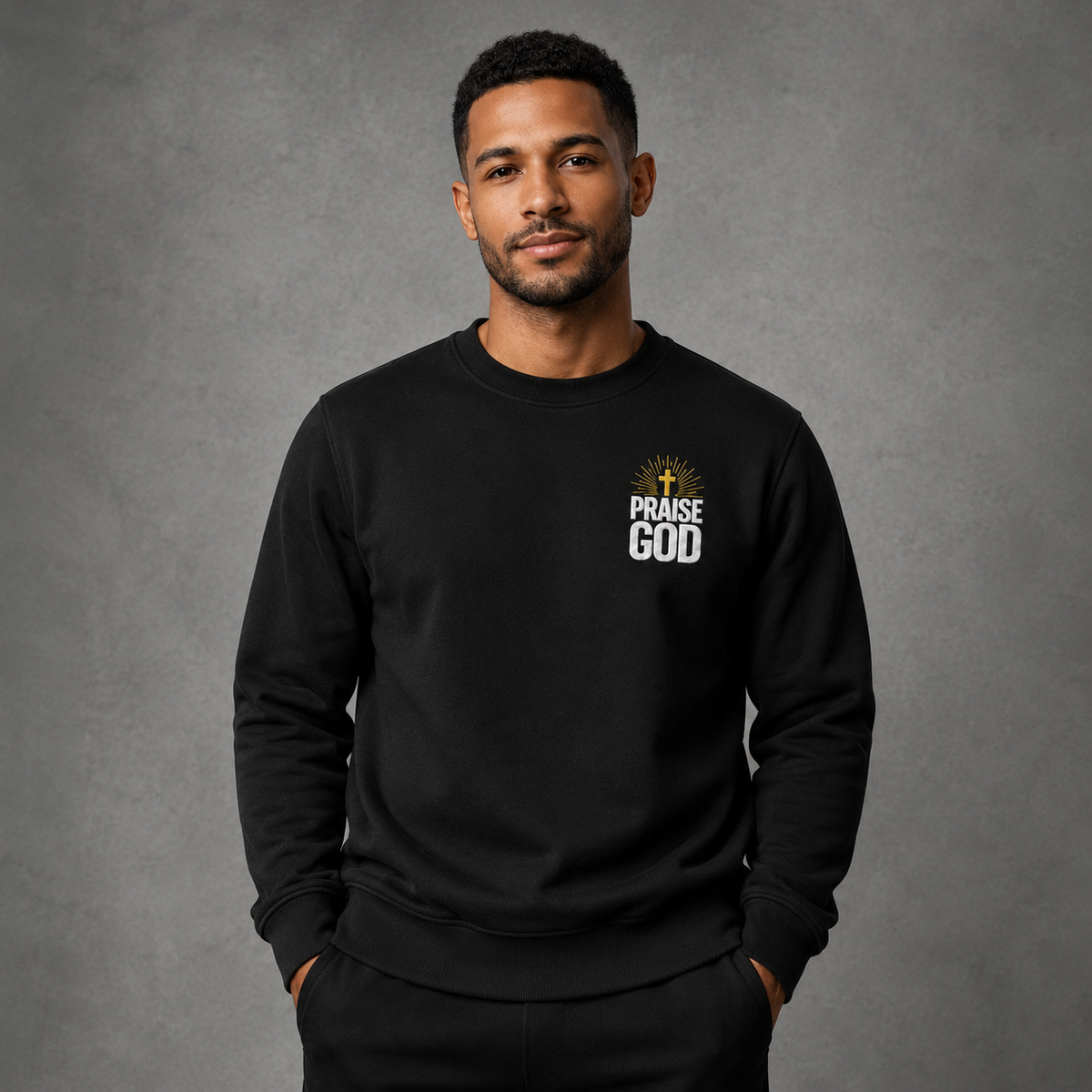 Praise God Glory Crewneck - Christian organic cotton crewneck sweatshirt, front view