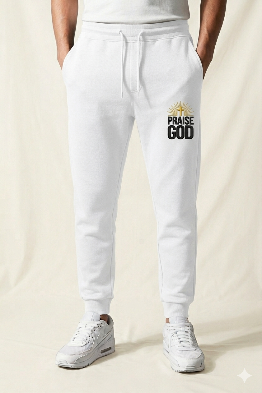 Praise God Fleece Sweatpants Lifestyle Shot 2 - Full Salvation Apparel
