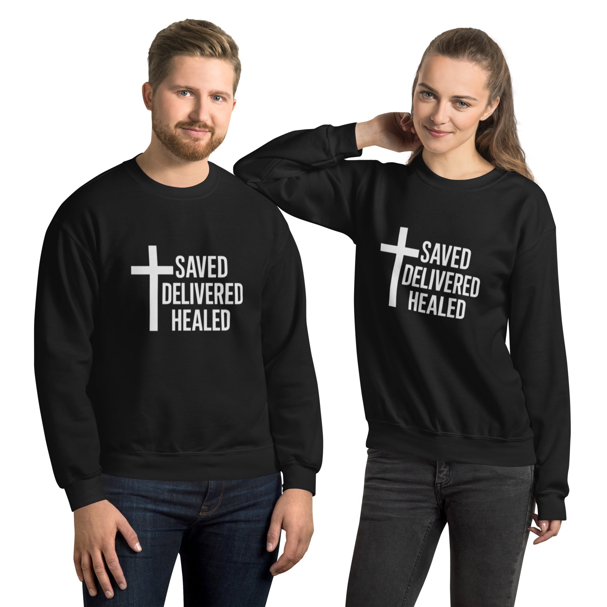 SDH Unisex Christian Crew Neck Sweatshirt Black Front - Full Salvation Apparel