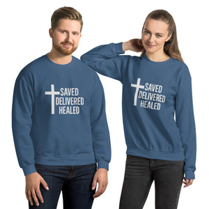 SDH Unisex Christian Crew Neck Sweatshirt Indigo Blue Front - Full Salvation Apparel