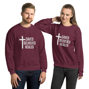 SDH Unisex Christian Crew Neck Sweatshirt Maroon Front - Full Salvation Apparel