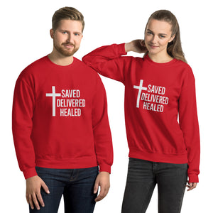 SDH Unisex Christian Crew Neck Sweatshirt Red Front - Full Salvation Apparel