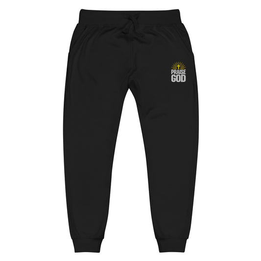 Praise God Christian Fleece Sweatpants Black Front - Full Salvation Apparel