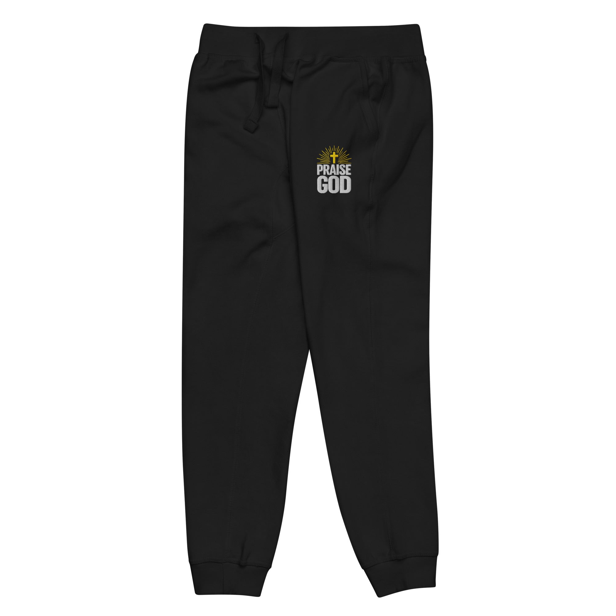 Praise God Christian Fleece Sweatpants Black Left Front - Full Salvation Apparel