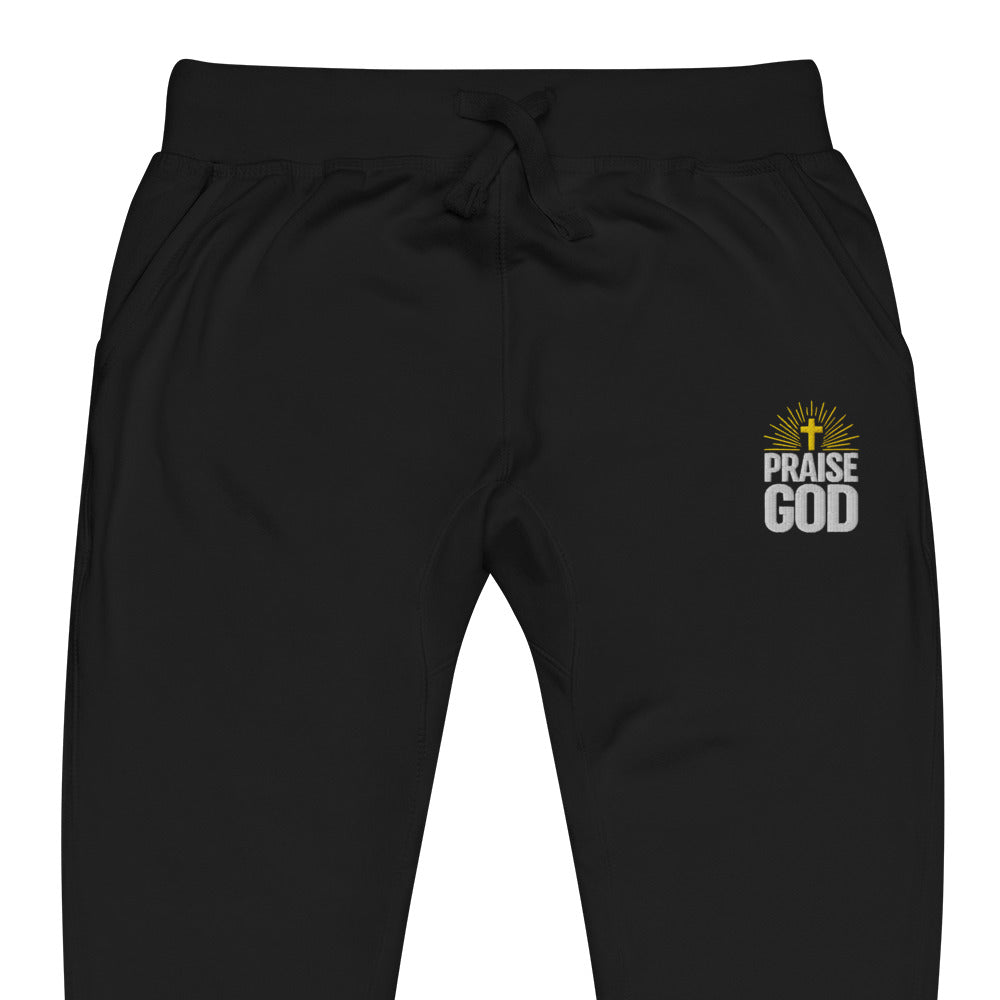 Praise God Christian Fleece Sweatpants Black Detail - Full Salvation Apparel