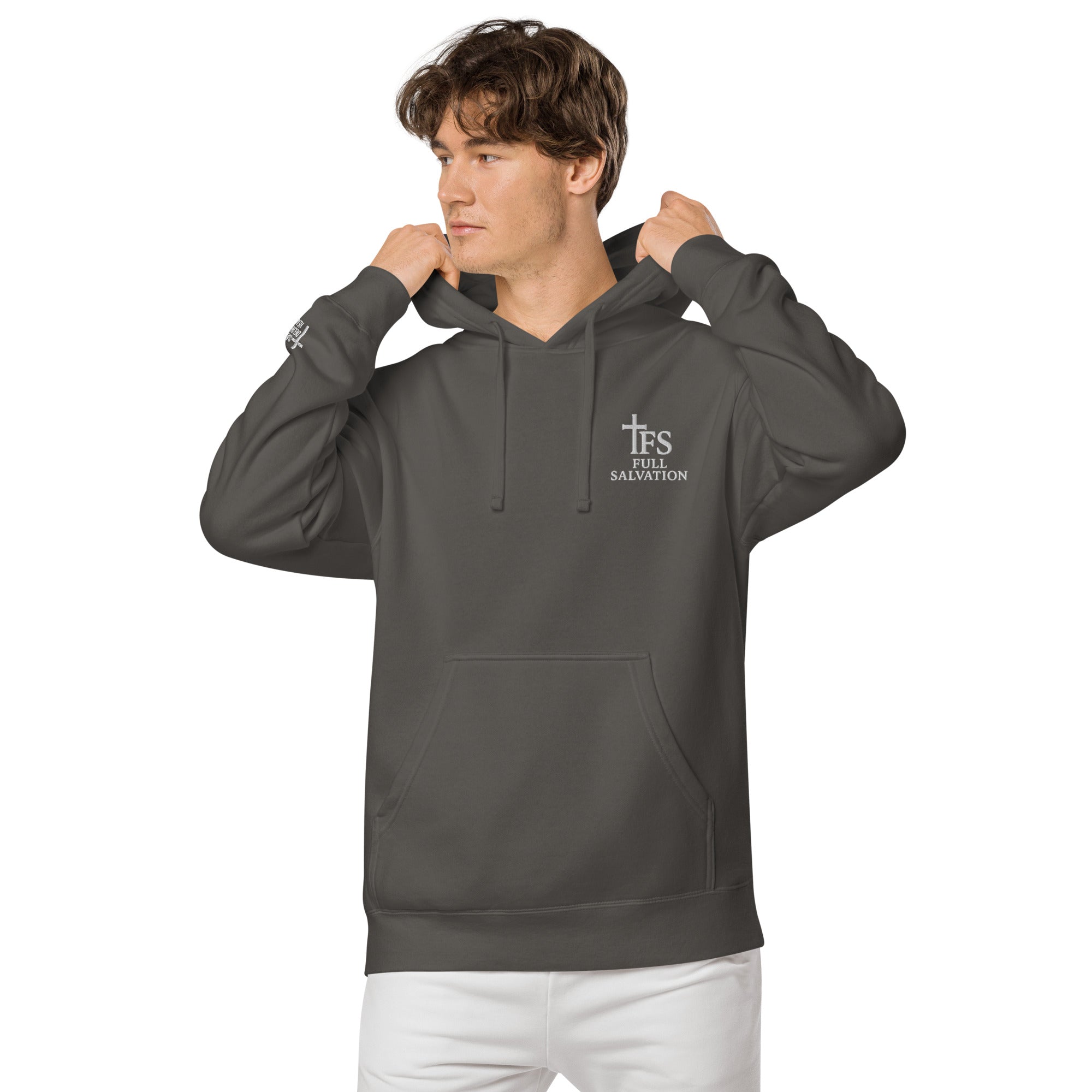 FS Christian Pigment-Dyed Hoodie Black Front View 2 - Full Salvation Apparel