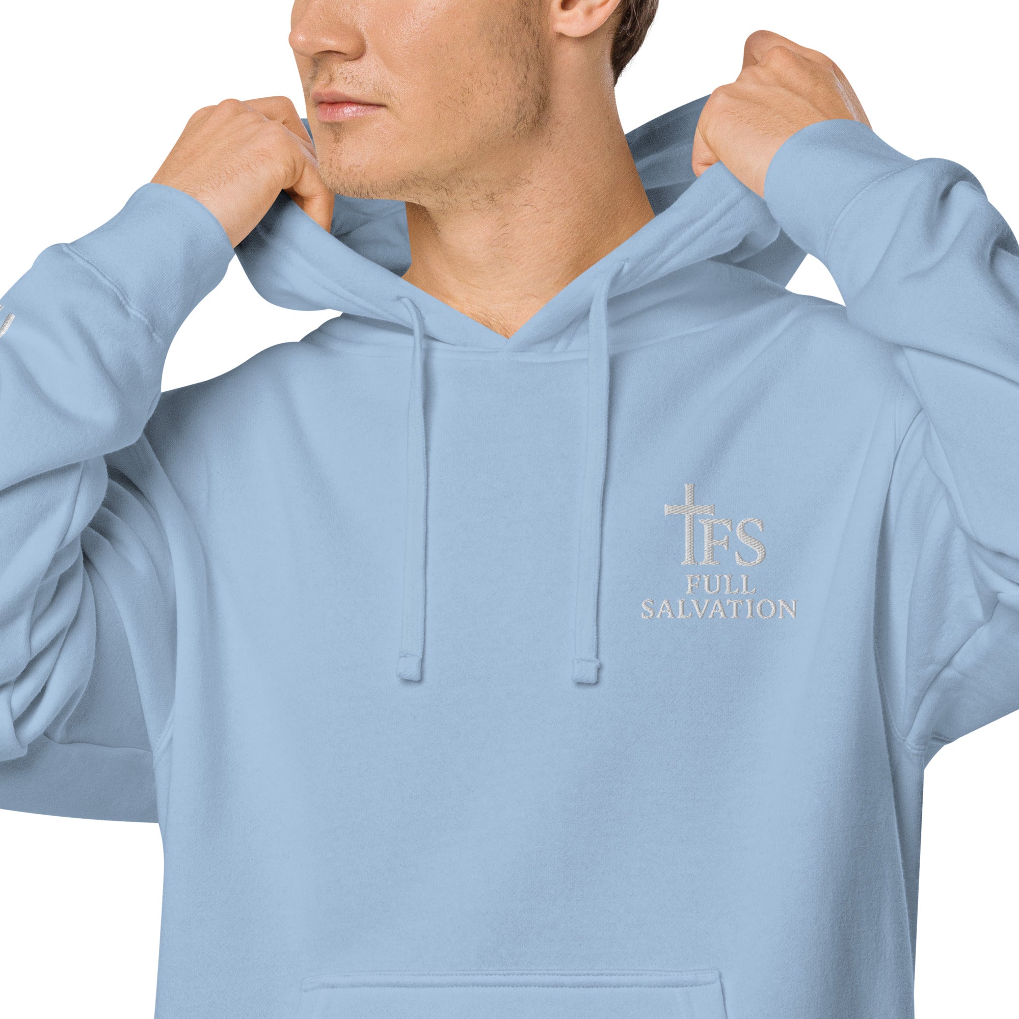 FS Christian Pigment-Dyed Hoodie Light Blue - Full Salvation Apparel